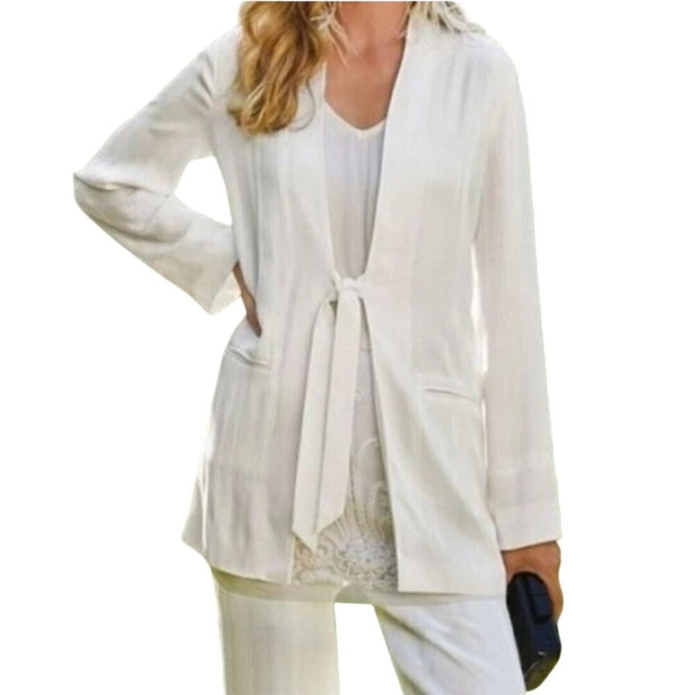 Soft Surroundings Kingston White Tie Front Blazer Quiet Luxury Size PS